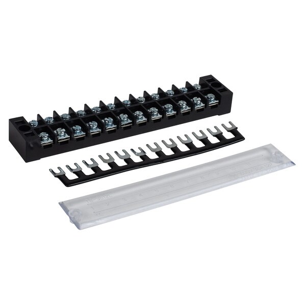 Main product image for 35A Barrier Terminal Block 12 Position Dual Row Screws 12 Pitch with Cover and Black Jumper090-819